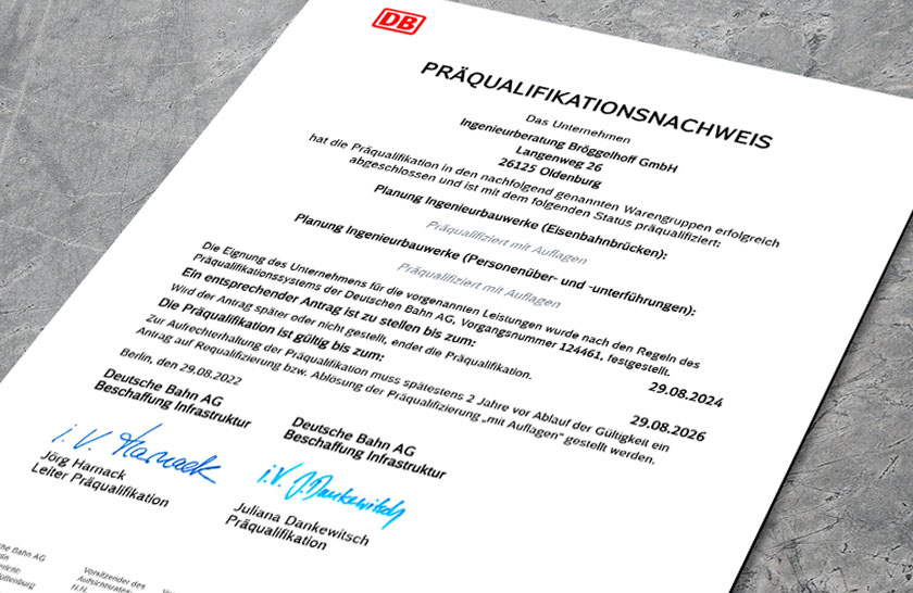 Präqualifikation für Planungen von Ingenieurbauwerken der Deutsche Bahn AG